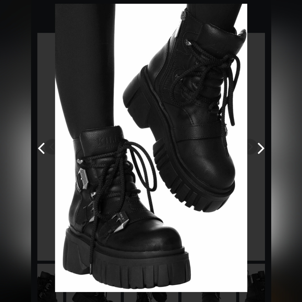 Killstar Dark Path Black Chunky Platform Combat Boots Size 8